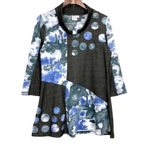 Parsley & Sage Art to Wear Tunic Top Women’s Size M Tie Dye A-Line Bohemian Dots